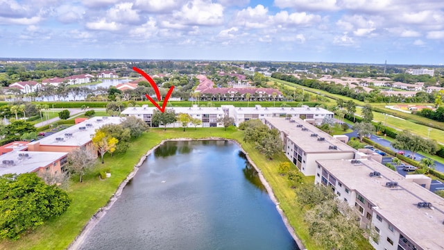 aerial view featuring a water view