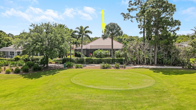 view of property's community with a lawn