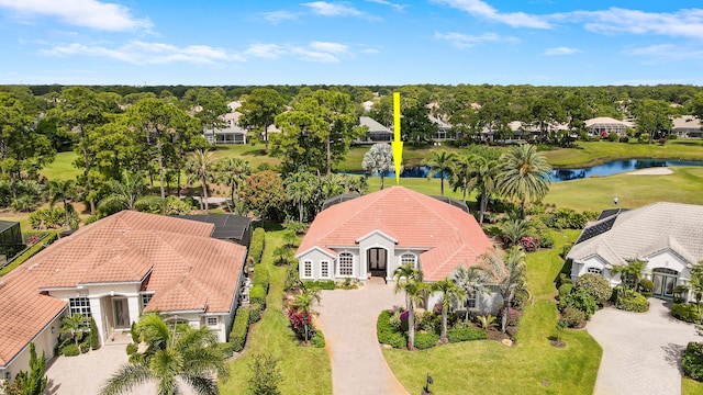 bird's eye view featuring a water view