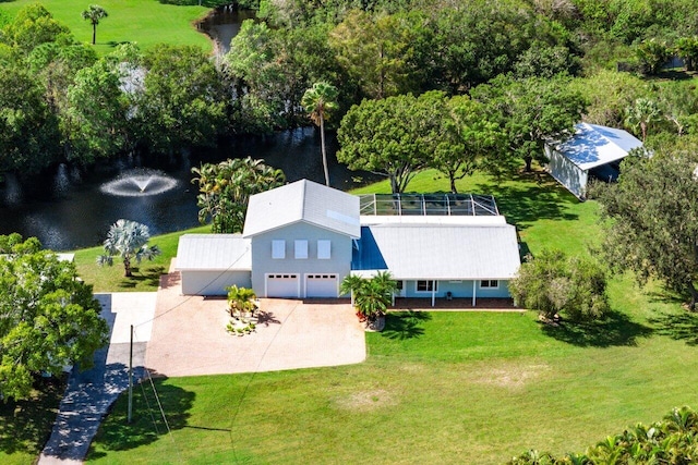 aerial view featuring a water view