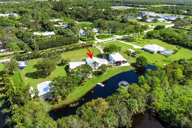 bird's eye view featuring a water view