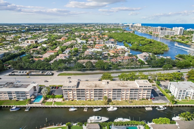 drone / aerial view featuring a water view