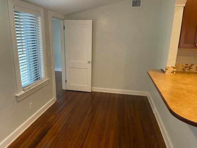 interior space featuring vaulted ceiling and dark hardwood / wood-style floors