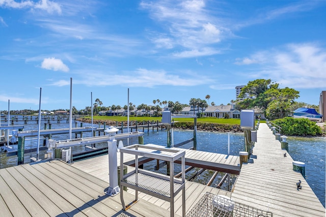 view of dock with a water view