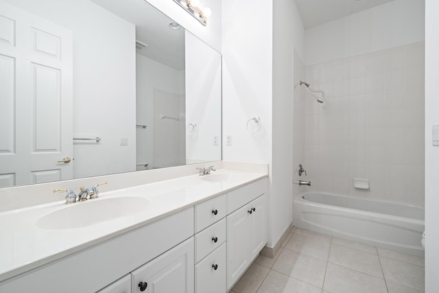 bathroom featuring vanity, tile patterned floors, and tiled shower / bath combo