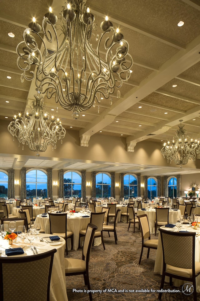 interior space featuring beam ceiling