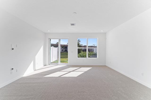 unfurnished room featuring light colored carpet