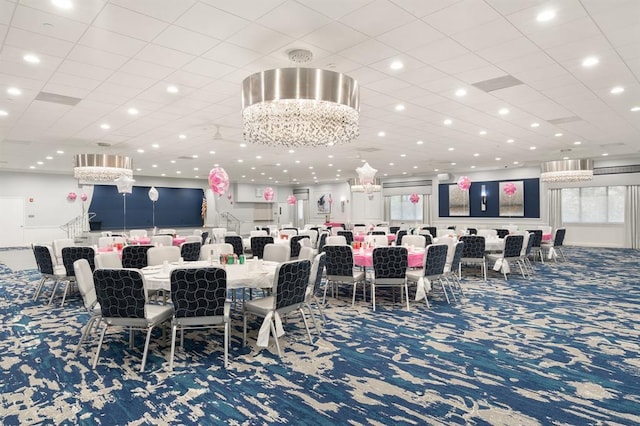 view of carpeted dining area