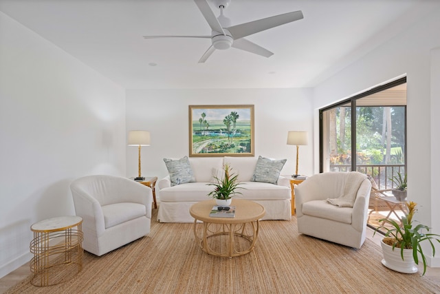 living room with ceiling fan