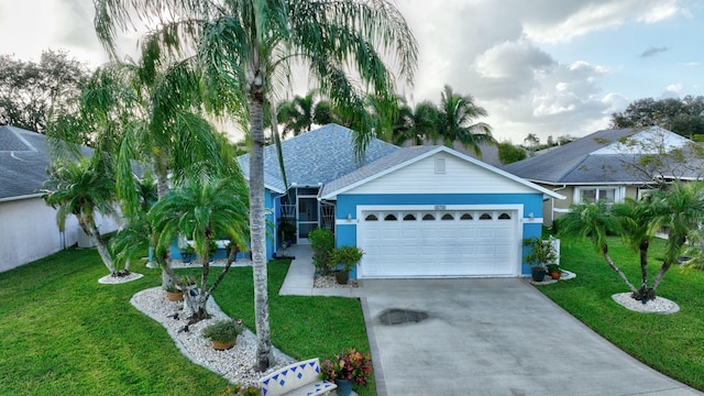 670 Senegal Ct, Fort Pierce, FL 34982 - ranch-style home featuring driveway, a front lawn, a garage, and stucco siding