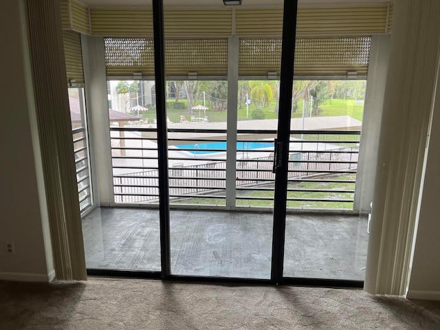 doorway with carpet floors