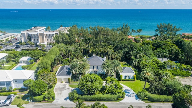 aerial view featuring a water view