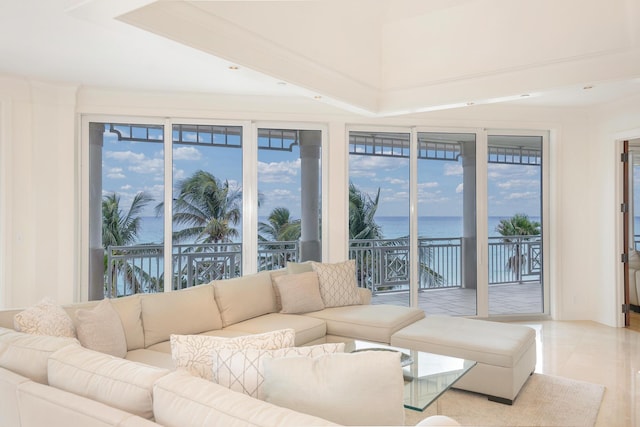 living room with a water view