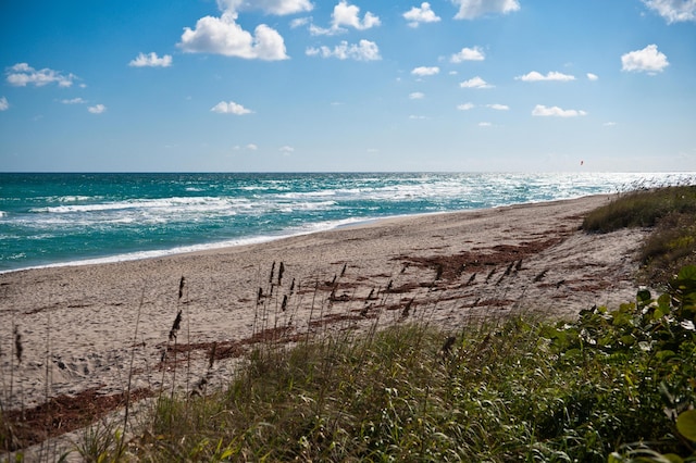 property view of water featuring a view of the beach