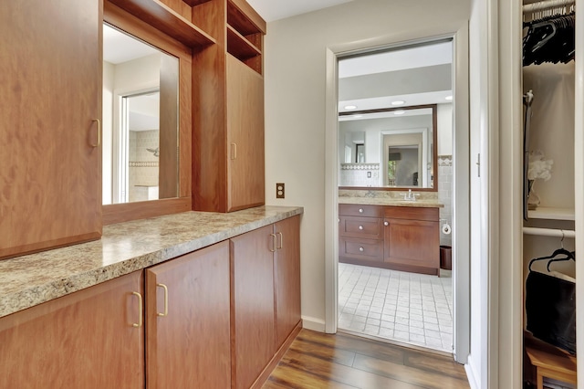 bathroom featuring hardwood / wood-style floors and vanity