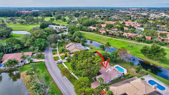 aerial view with a water view