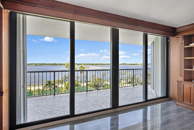 doorway to outside with a water view and a wealth of natural light