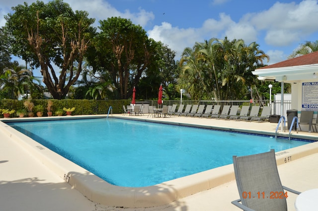 view of pool featuring a patio