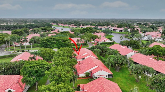 bird's eye view featuring a water view