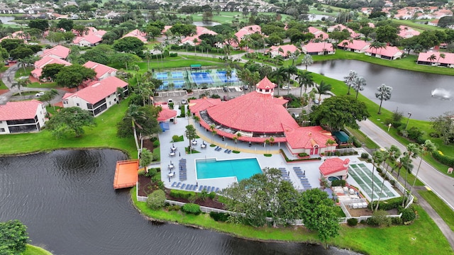 aerial view with a water view