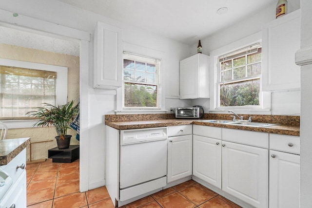 kitchen featuring white cabinets, a wealth of natural light, sink, and dishwasher