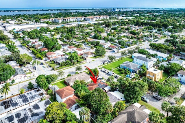 aerial view featuring a water view