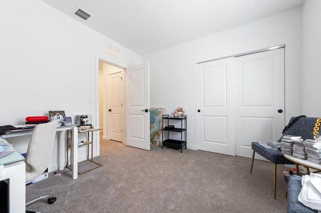 view of carpeted home office