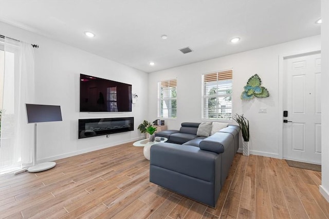 living room featuring light wood-type flooring