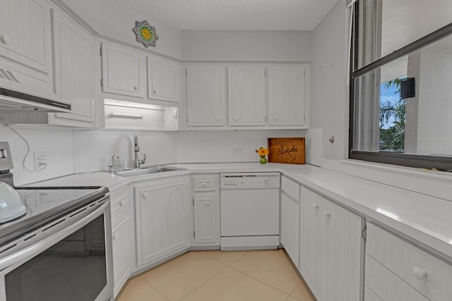 kitchen featuring white cabinetry, stainless steel range with electric stovetop, dishwasher, and sink