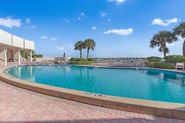 view of swimming pool with a patio area