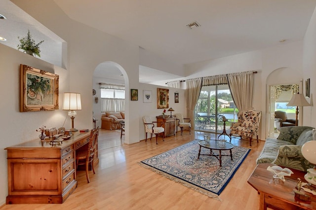 living room with light hardwood / wood-style floors