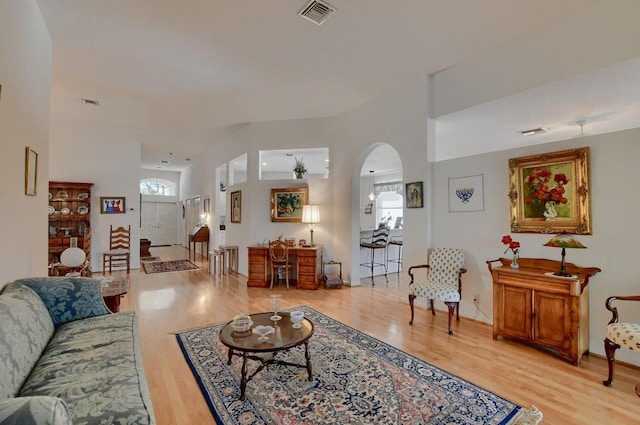 living room with light hardwood / wood-style floors and plenty of natural light