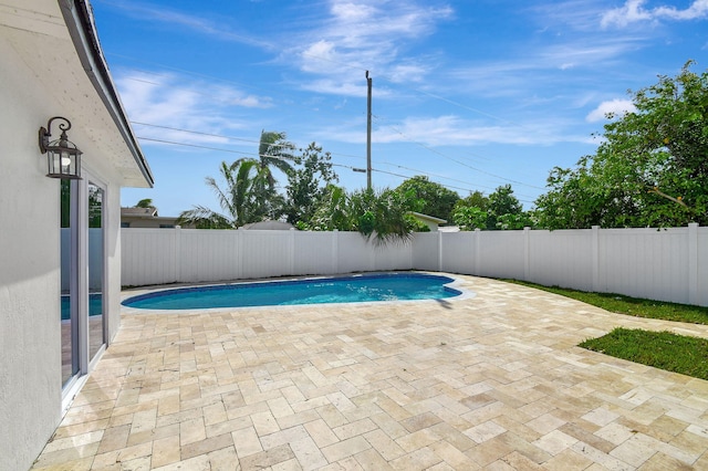 view of swimming pool featuring a patio area