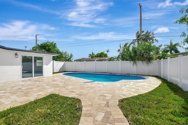 view of swimming pool with a patio