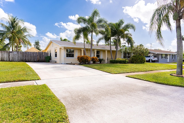 ranch-style home featuring a front yard