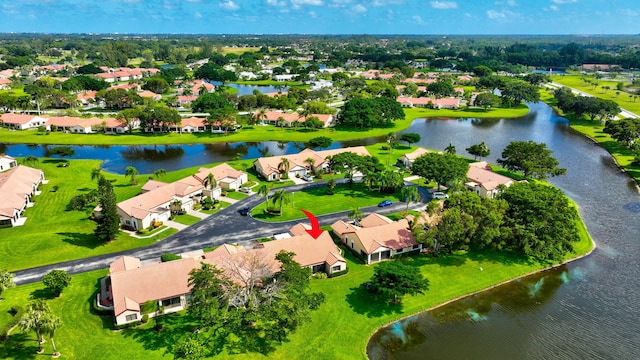 aerial view with a water view