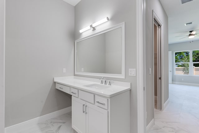 bathroom featuring vanity and ceiling fan