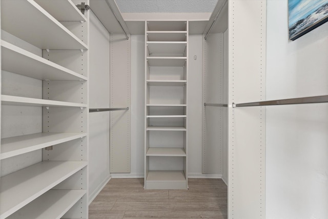 spacious closet with light hardwood / wood-style flooring