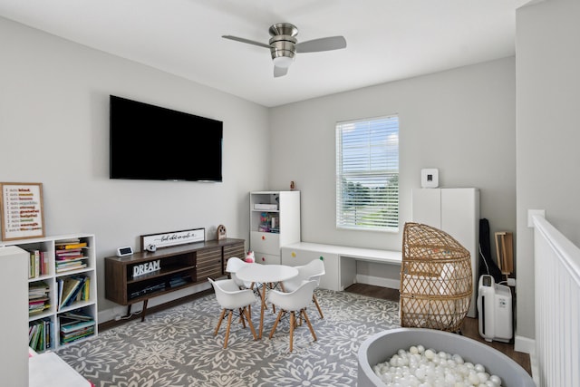 19535 Split Rail Run, Loxahatchee, FL 33470 - rec room with ceiling fan, wood finished floors, and baseboards