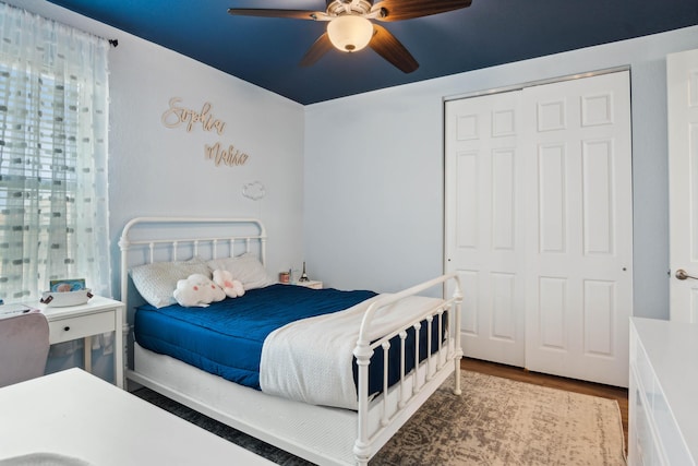 19535 Split Rail Run, Loxahatchee, FL 33470 - bedroom featuring wood finished floors, a closet, and ceiling fan