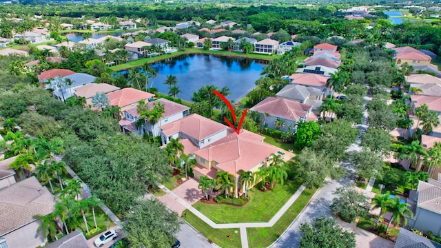 aerial view with a water view