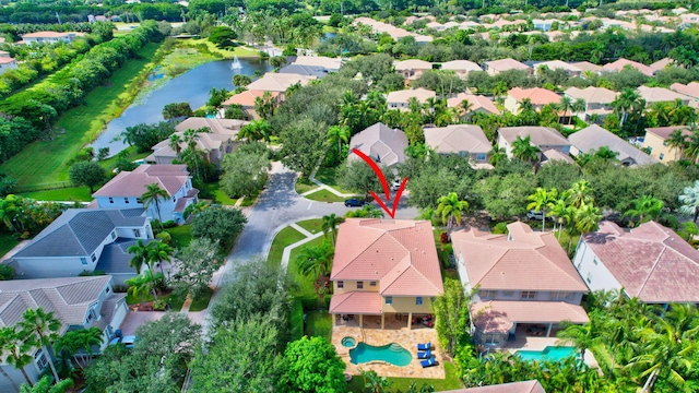 bird's eye view featuring a water view