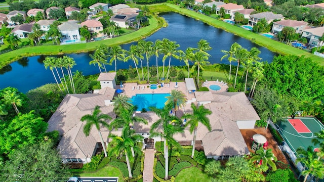 aerial view with a water view