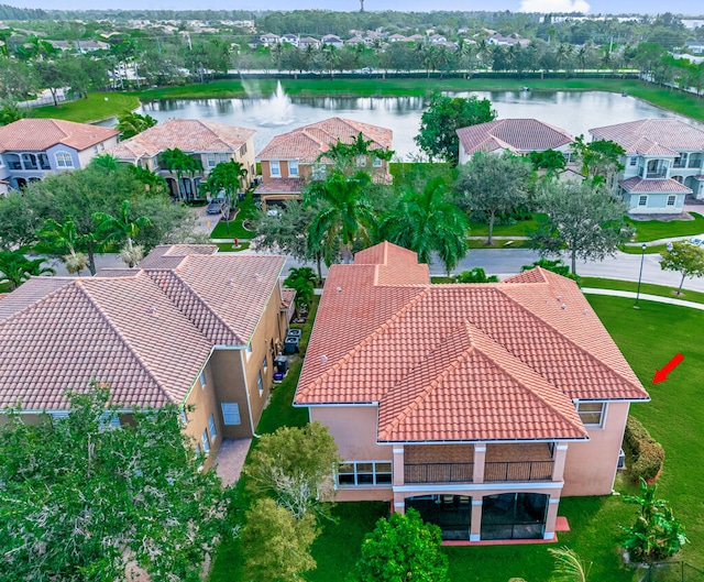 aerial view with a water view