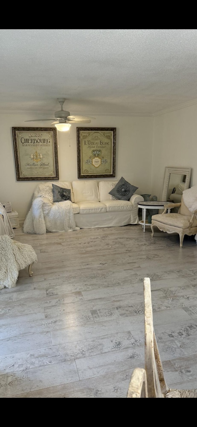 unfurnished bedroom with light wood-style floors, a ceiling fan, and a textured ceiling