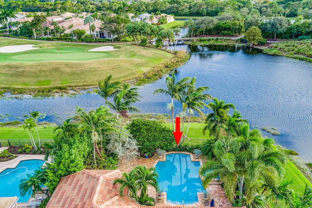 aerial view with a water view