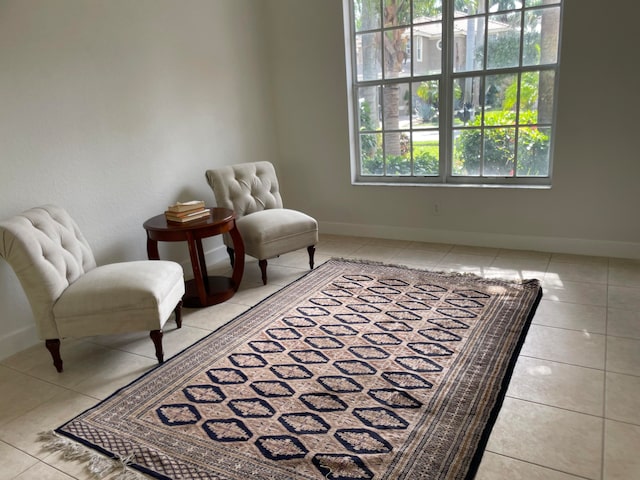 living area featuring light tile patterned flooring