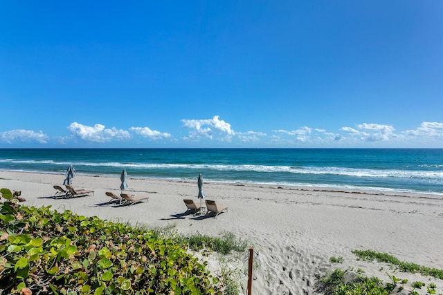 property view of water featuring a beach view