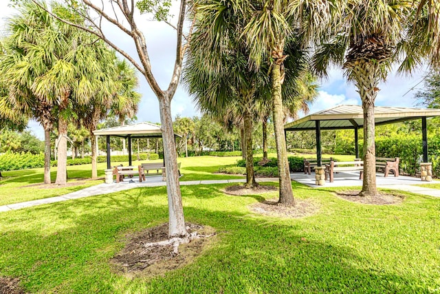 view of community with a gazebo and a lawn