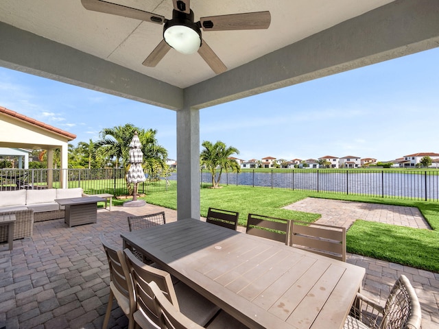 view of patio / terrace featuring ceiling fan and outdoor lounge area